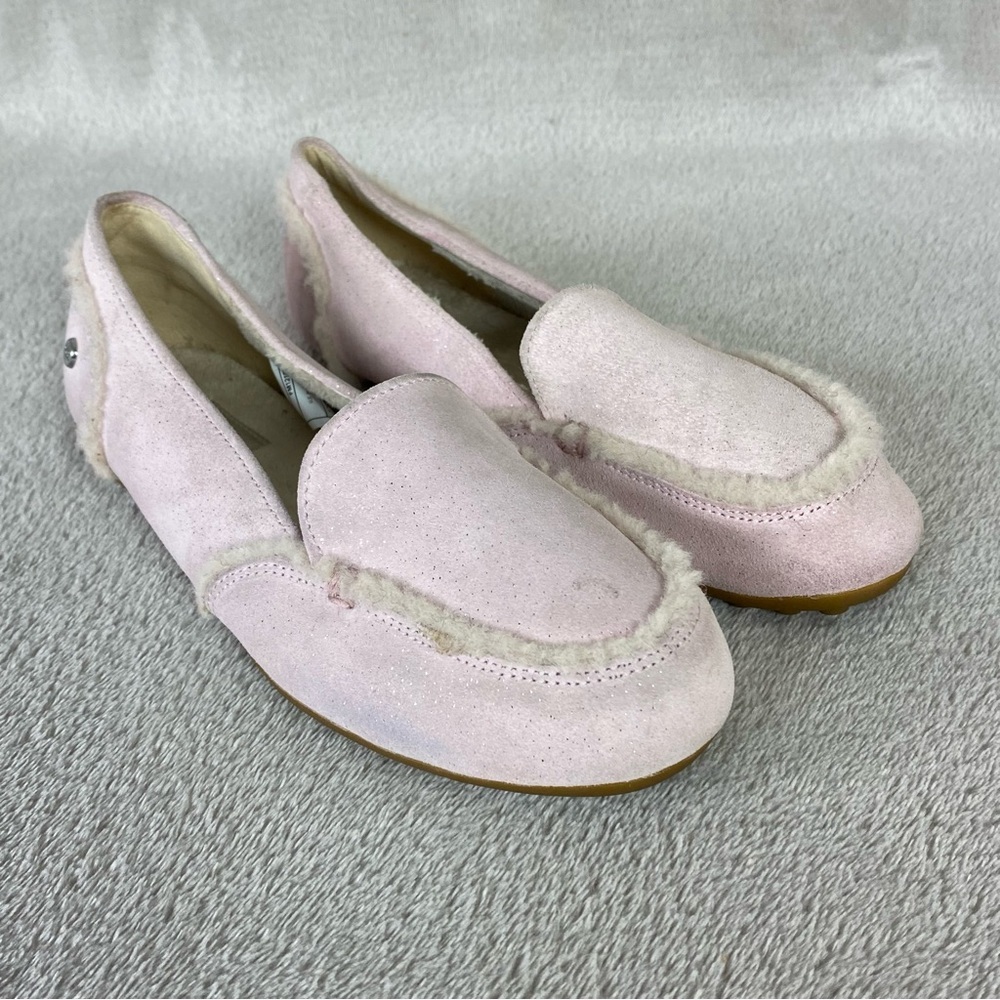 UGG Hailey Sparkle Girls Slippers Flats Size 4 Pink Sheepskin Suede Slip On